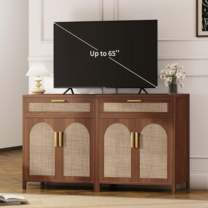 Rattan Buffet Cabinet with Storage, Sideboard Cabinet with Doors and Shelves - Image 5