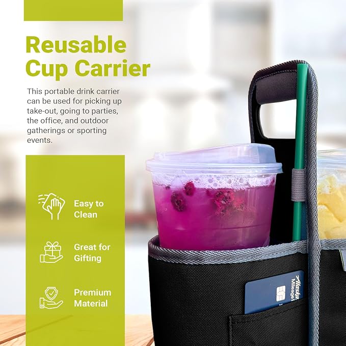 meori Reusable Drink Carrier 2 Cup, Take Out Cup Carrier, Collapsible, Coffee - Image 6