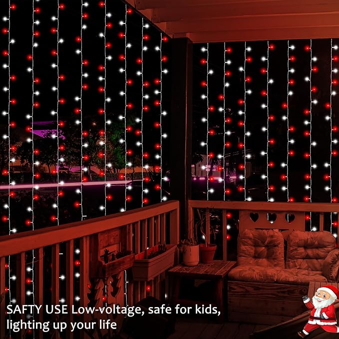 Christmas Battery Curtain Lights Red White - Image 2