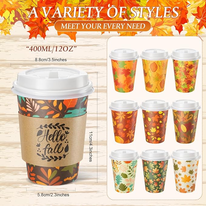 Mimorou 60 Pcs Thanksgiving Fall Cups 12oz Coffee Cups - Image 2