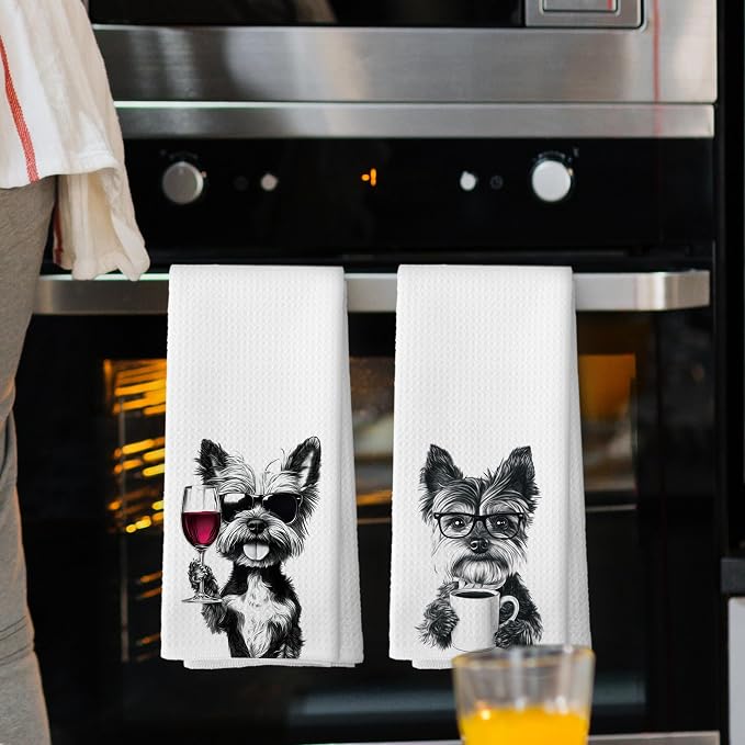 Funny Yorkshire Terrier Kitchen Towels Set of 2, Funny Kitchen Coffee Station - Image 2