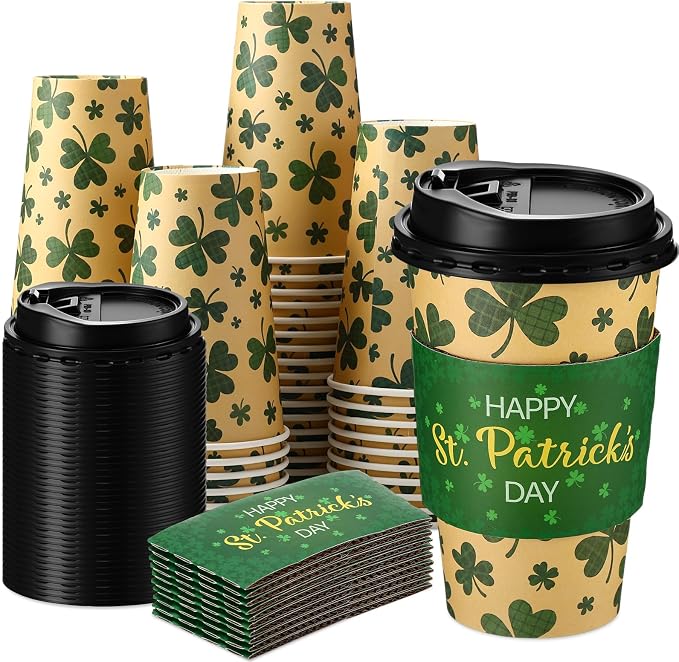 Lallisa 50 Pack 16 oz St. Patrick's Day Disposable Coffee Cups by Lallisa