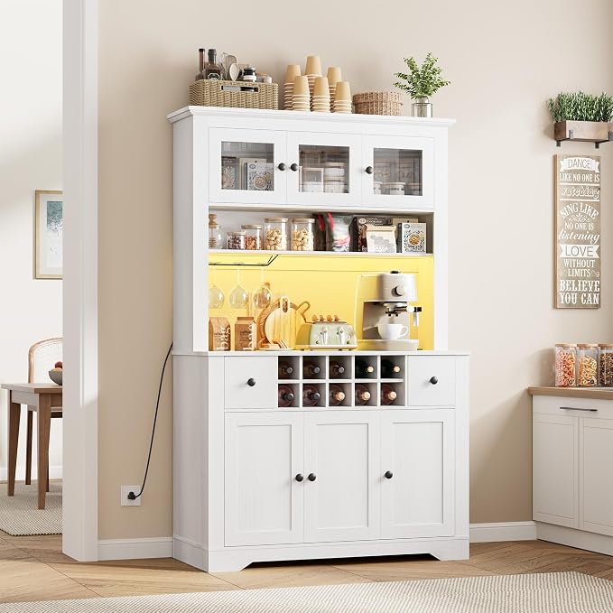 68.7 " Pantry Cabinet with LED Light and Charging Station, Kitchen Pantry - Image 2