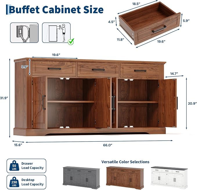Garvee 66" Modern Farmhouse Sideboard Buffet Cabinet - Image 2