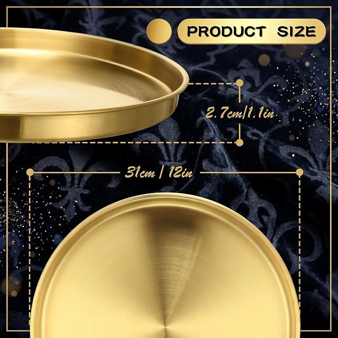 Thenshop 12 Pcs Gold Round Serving Tray Stainless Steel Circle Decorative - Image 2