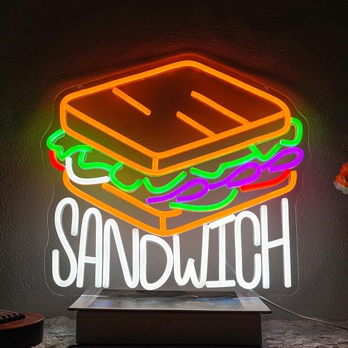 Sandwich Neon Sign Dimmable Food Neon Light Sign by Unknown