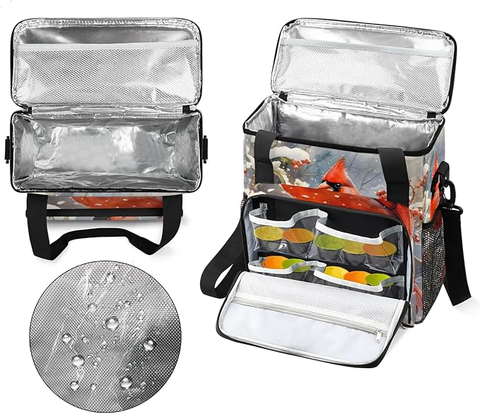 Christmas Red Bird Coffee Maker Carring Bag, Large Insulated Storage Organizer - Image 3