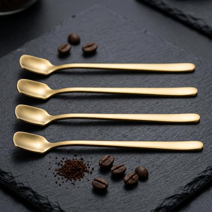 Gold Coffee Spoons Set of 4, 6.69-Inch Long Handle Square Espresso Spoons | - Image 6