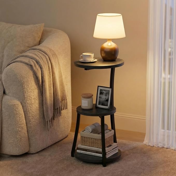 JUSTOGO Small Side Table, 3-Tier Round End Table - Image 4