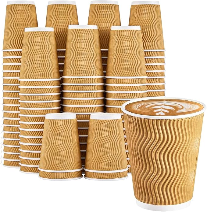 Clawsoff 120 Pack 10 oz Coffee Cups, Disposable Corrugated Insulated Ripple by BuyNow