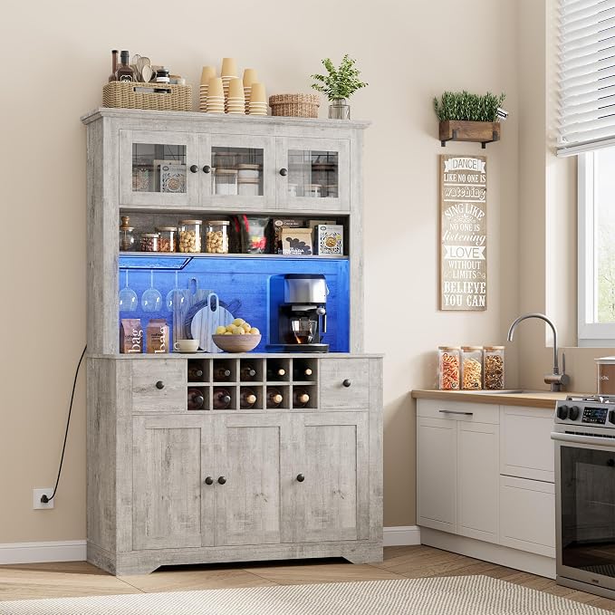 68.7 " Pantry Cabinet with LED Light and Charging Station, Kitchen Pantry - Image 5