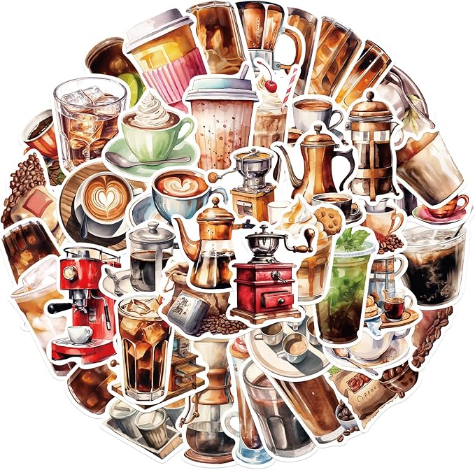 50pcs Retro Coffee Stickers for Coffee Lover Scrapbooking Journaling Junk - Image 2