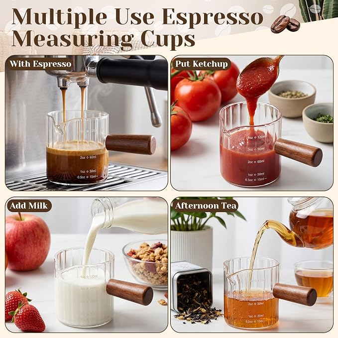 Espresso Cups Set of 4 with 4 Gold Spoons, 4 oz Espresso Shot Glasses with Wood - Image 6