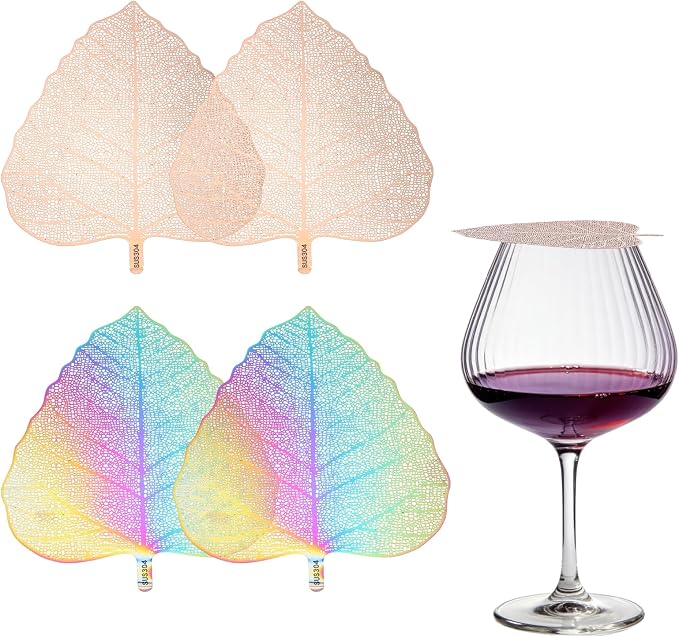 uxcell 4 Pcs Stainless Steel Drink Covers, Leaf Shape Wine Glass Covers by uxcell
