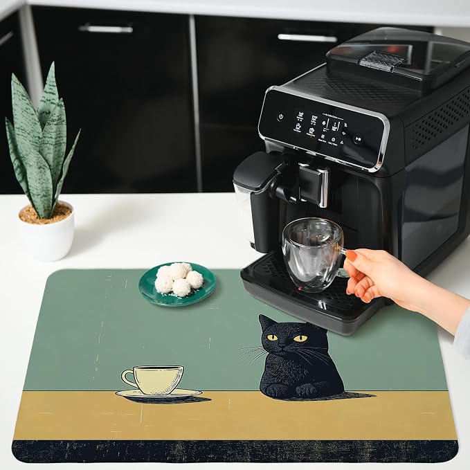 Black Cat Dish Drying Mat, Cat Lover Gifts， Vintage Black Cat Dishes Dry Mats - Image 4
