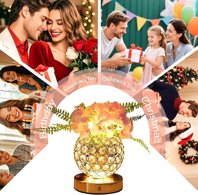 Pink Artificial Hydrangea Flower Lamp, 3 Color Dimmable Touch Control Night - Image 7