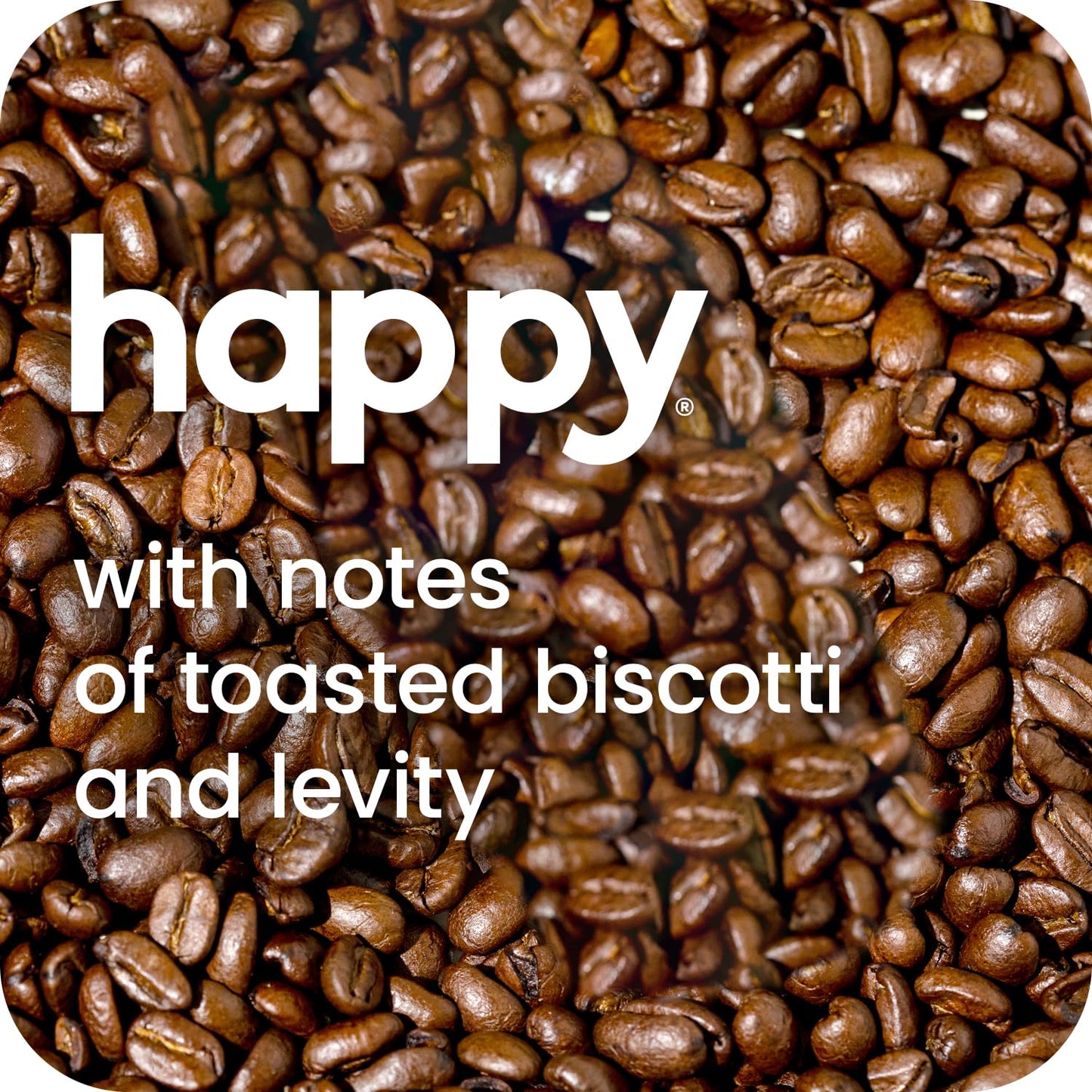 happy coffee light roast coffee pods, 10 count, notes of toasted biscotti and levity, compatible with most K-cup brewers, rainforest alliance certified