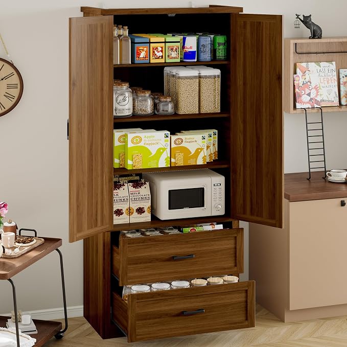 BORNOON Pantry Organizers and Storage Cabinet, 71” Barn Door White Kitchen - Image 4
