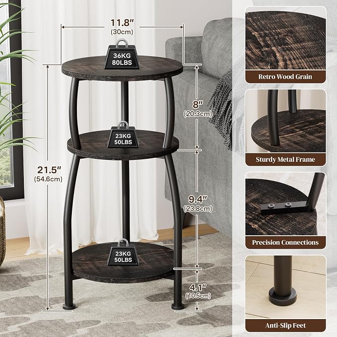 Small Round Side Table, 3-Tier End Table - Image 3