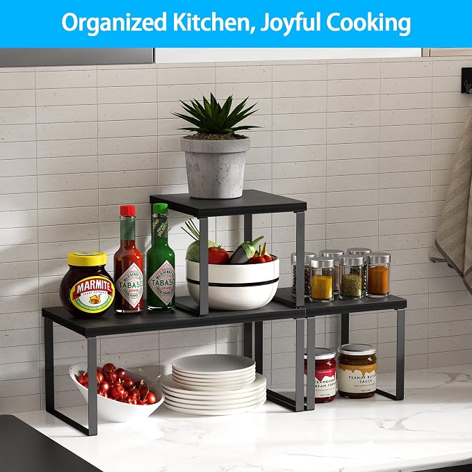 Golener Countertop Organizer Corner Shelf, 2 Tier Adjustable Stackable Corner - Image 3