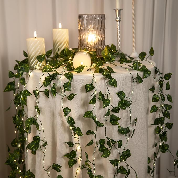 Vine with Fairy Lights, 33ft 100 LEDs Vine Lights Pothos Battery Operated - Image 4