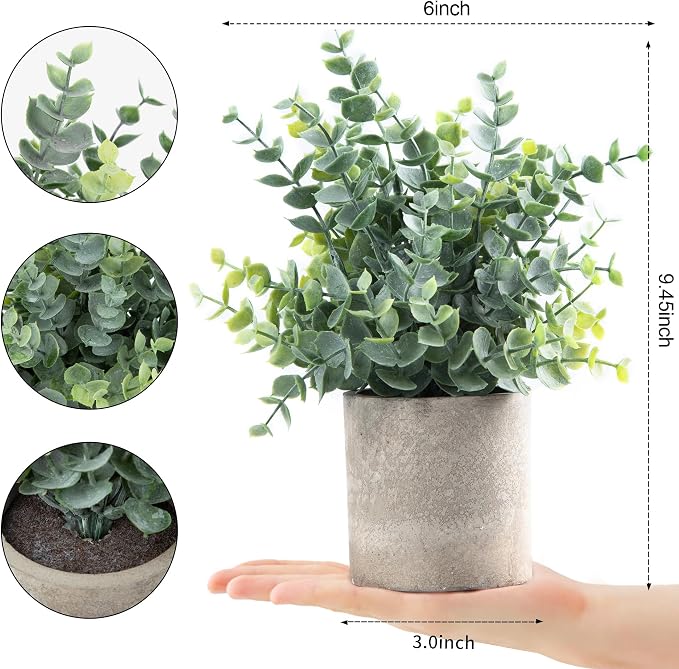 Coferset 2 Pack Small Fake Plants Eucalyptus Potted Artificial Plants - Image 7