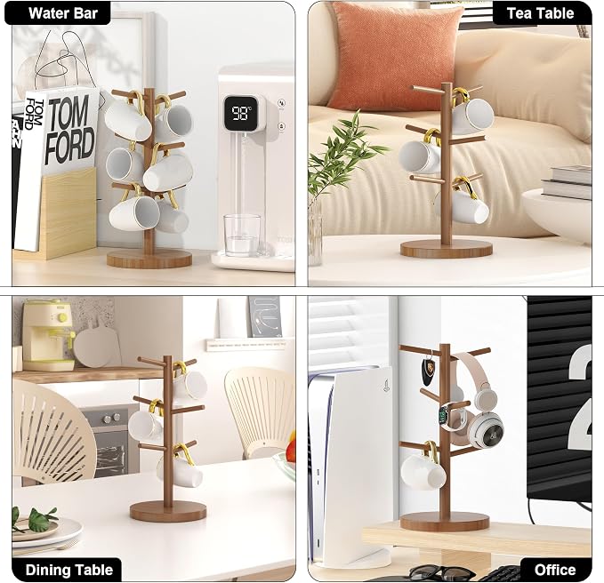 Wisuce Coffee Mug Holder, Bamboo Mug Tree - Image 5