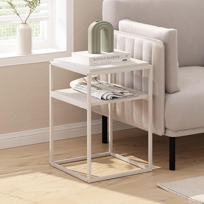 Furinno Moretti Side Table, 2-Tier Stackable Metal Frame End Table by Furinno-FitsYourSpaceFitsYourBudget