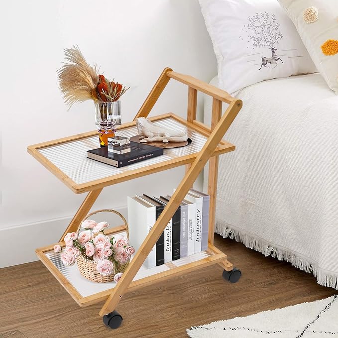 2-Tier Foldable Rolling Coffee Bar Cart Home Utility Cart Storage Organizer - Image 4