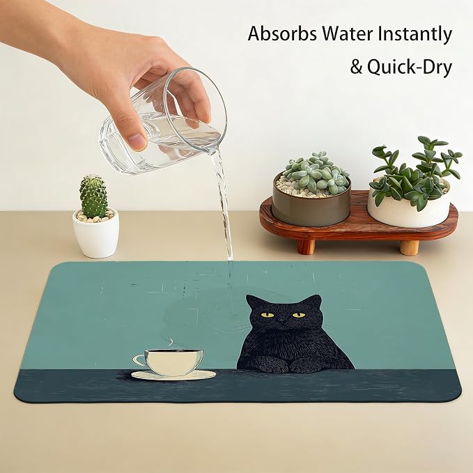 Black Cat Dish Drying Mat，Cat Lovers Mom Grandma Gifts - Image 7