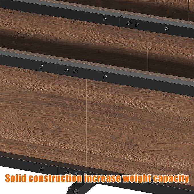 3-Tier Industrial Bookshelf, Wide Wood Horizontal Bookcase, Open Large Book - Image 7
