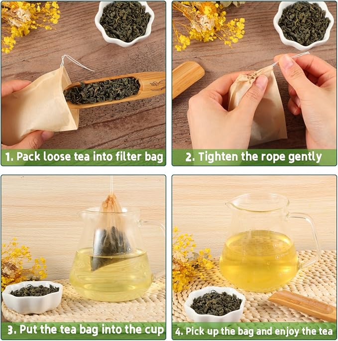 Empty Tea Bags - 300 Pcs Disposable Drawstring Unbleached Filter Bags - Image 4