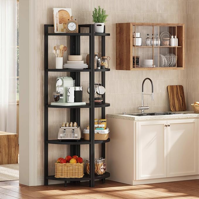 FATORRI Rustic Tall Corner Shelf, 5 Tier Industrial Corner Bookshelf - Image 7