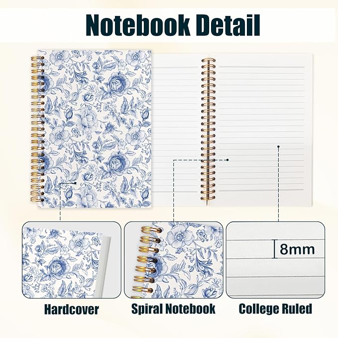 kunlisa Blue and White Chinoiserie Floral Spiral Notebook Journal 5.5x8.3 - Image 2