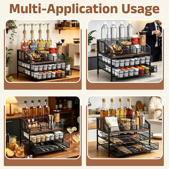 Coffee Bar Organizer, 3-Tier Coffee Station Organizer, Wood Coffee Syrup - Image 6