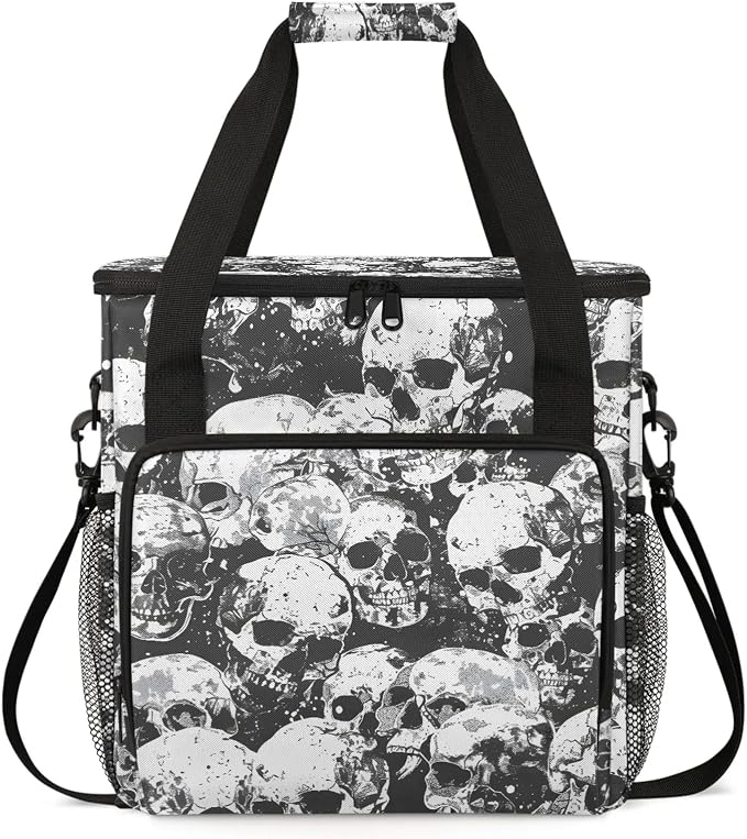 Sugar Skull Black White Skeleton Coffee Maker Carring Bag, Large Insulated by Home