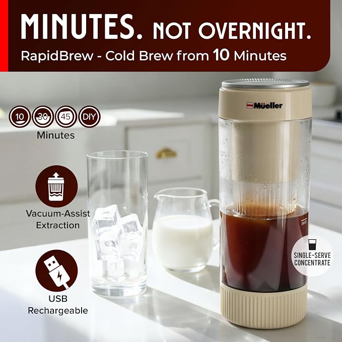 Mueller RapidBrew Cold Brew Coffee Maker – 10 Min Fast Brew Portable - Image 2