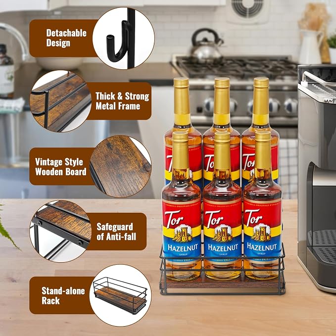 6 Bottle Capacity Coffee Syrup Rack Organizer, 2 Tier Coffee Syrup Stand Shelf - Image 4