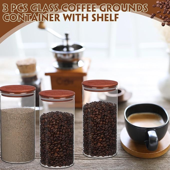Suclain 3 Pcs Glass Coffee Bean Container 44 oz Airtight Coffee Canister - Image 6