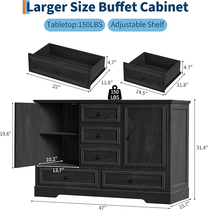 Garvee Farmhouse Sideboard Buffet Cabinet - Image 3