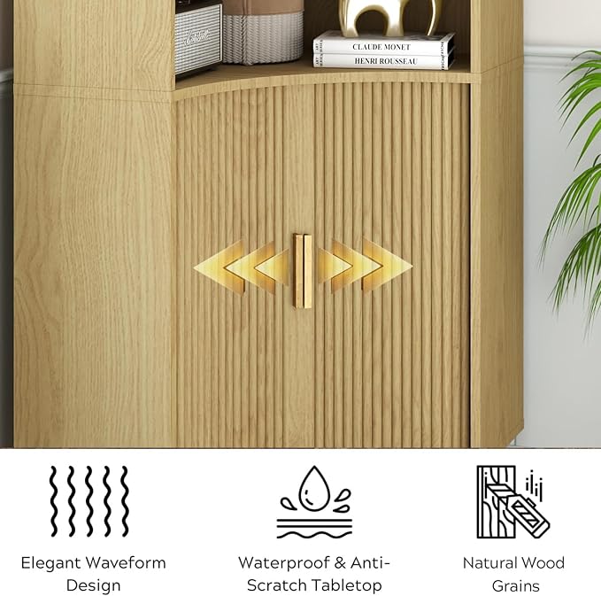 Fluted Corner Cabinet with Open Storage, Modern Floor Cabinets with Sliding - Image 5