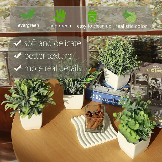 GREENTIME 4 Pack Fake Plants in White Pot Small Artificial Eucalyptus Potted - Image 4