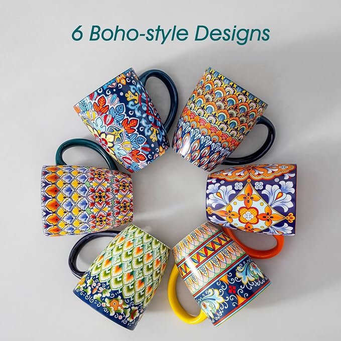 vancasso SIMI 16 oz Large Coffee Mugs Set of 6 – Bohemian Ceramic Cups - Image 5