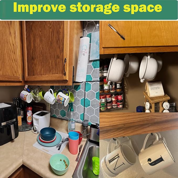 AUXPhome 4pcs Self Adhesive Cup Hooks Cabinet Organizer, Mug Holder Under - Image 6