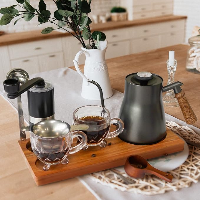 SOTECH Pour Over Coffee Maker Set Chinese Tea Set Wooden Storage Tray Coffee - Image 4