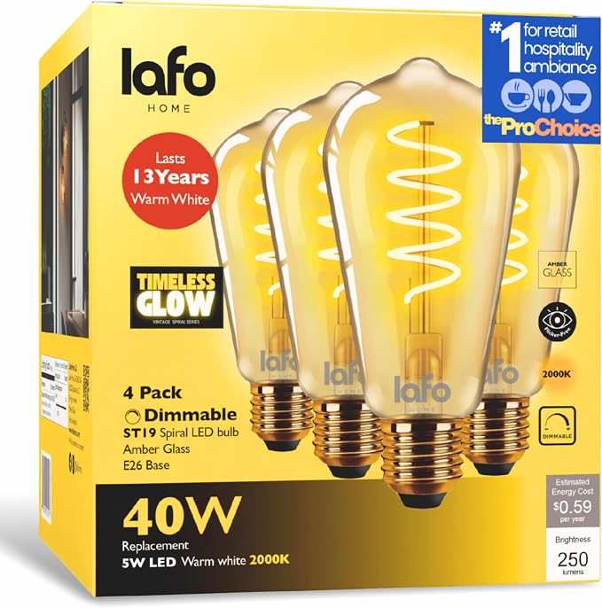 TimelessGlow 4 Pack Dimmable ST19 ST64 LED Edison Bulbs 5W 40W Equivalent Warm by LafoHome%C2%AEHomeLighting