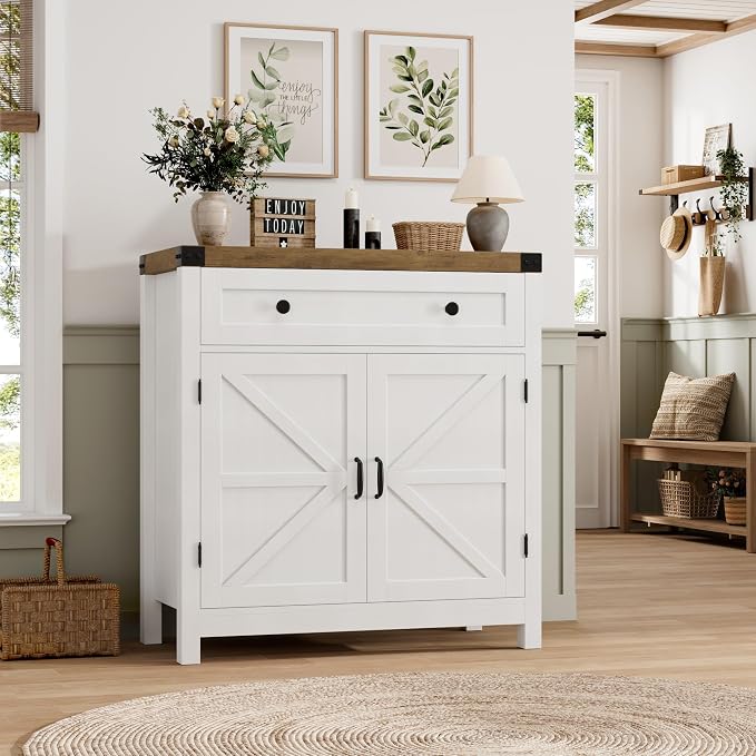 HOSTACK Coffee Bar Cabinet, Kitchen Storage Cabinet, Modern Farmhouse Buffet - Image 2