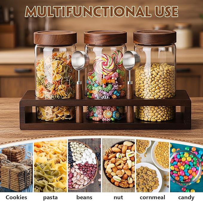 Suclain 3 Pcs Glass Coffee Bean Container 44 oz Airtight Coffee Canister - Image 5