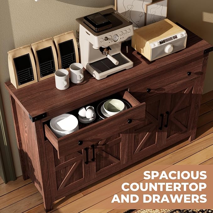 VVFLU Buffet Cabinet with Storage Farmhouse with 4 Doors and 2 Drawers - Image 6