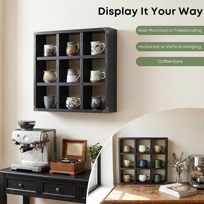 9 Slot Coffee Mug Display Rack - 17in Wall Mounted | Solid Wood - Image 7